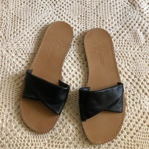 J. Crew black flat leather sandals size 9.5